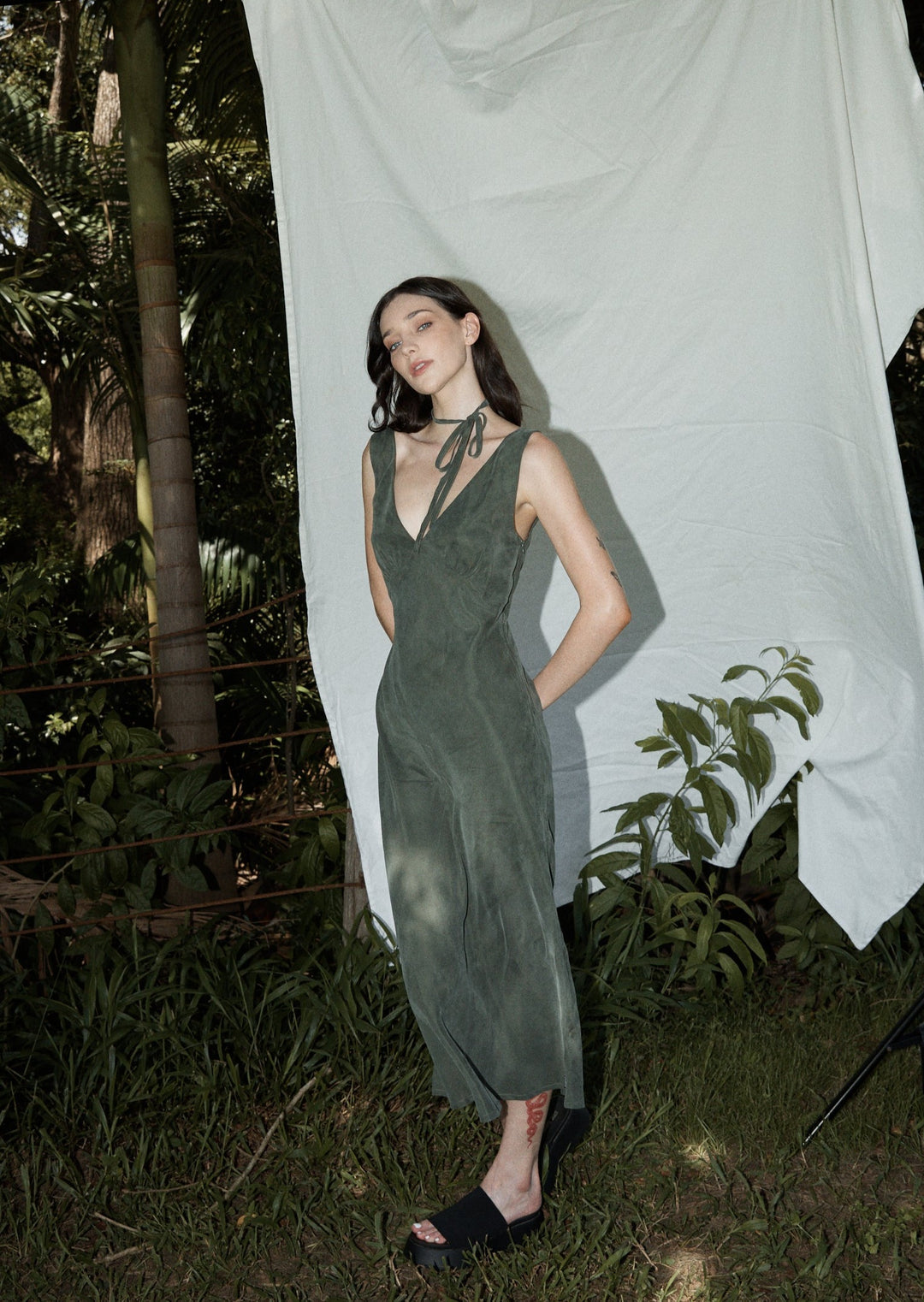 Afends Gia Cupro Maxi Dress - Deep Green