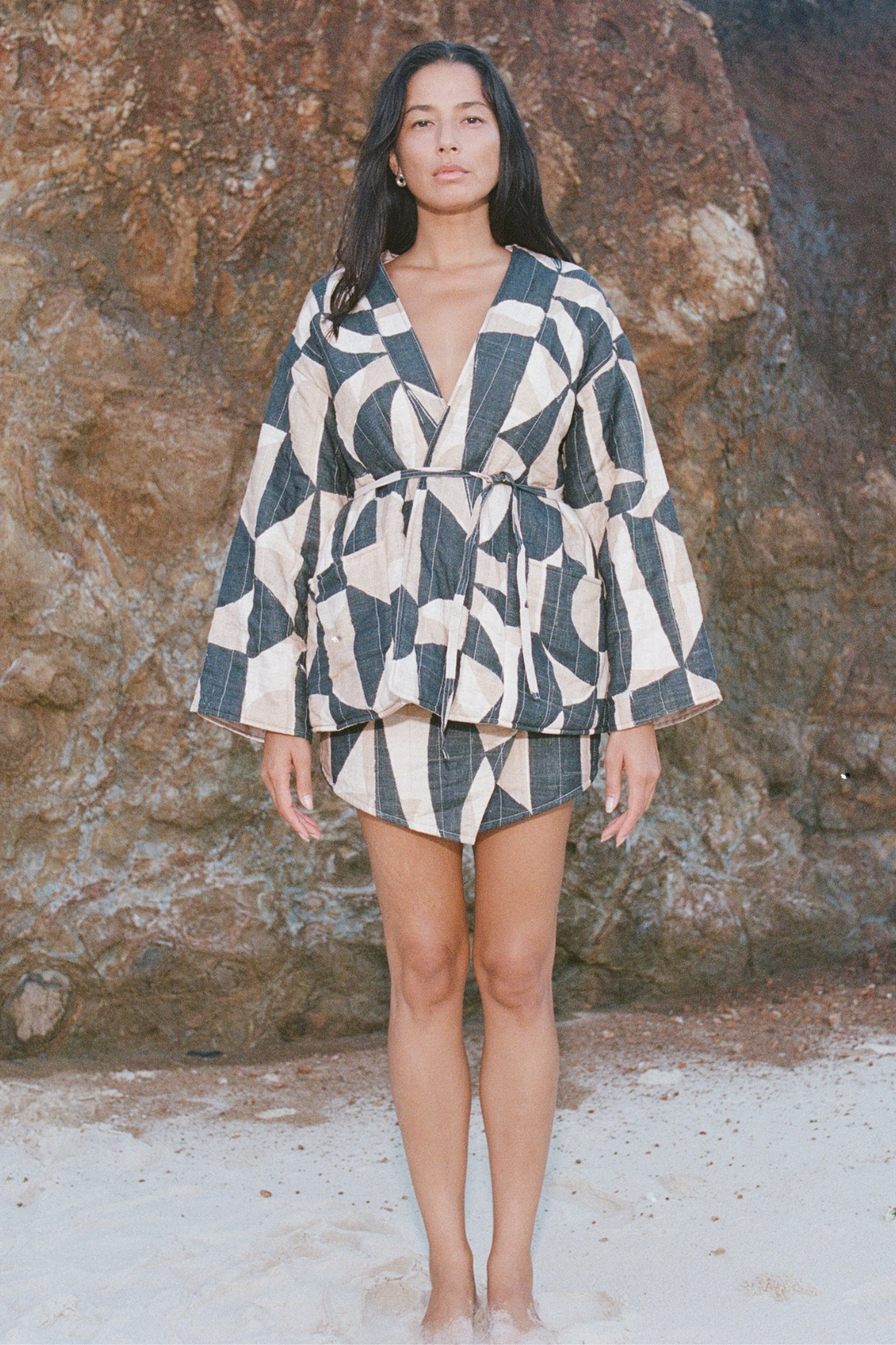 Zulu and Zephyr Mosaic Quilted Linen Blend Reversible Jacket
