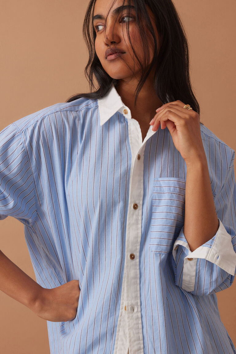 Ceres Peta Oversized Shirt Powder Blue Triple Stripe