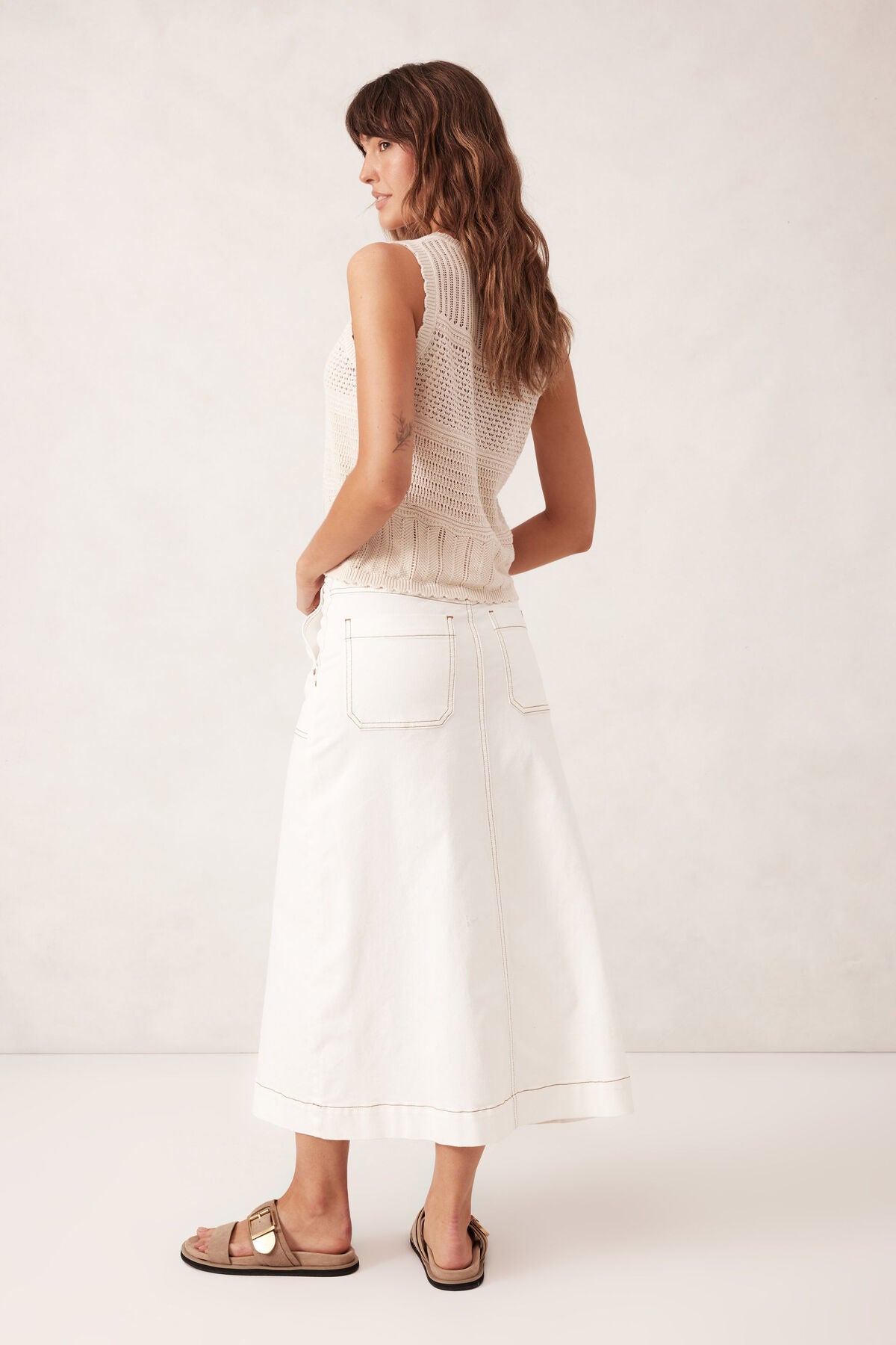 Ceres Midi Denim Skirt - Fresh Ecru