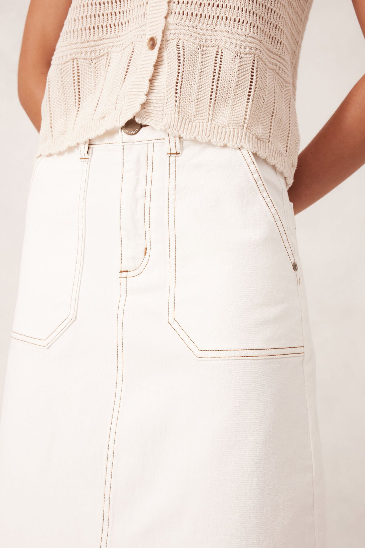 Ceres Midi Denim Skirt - Fresh Ecru