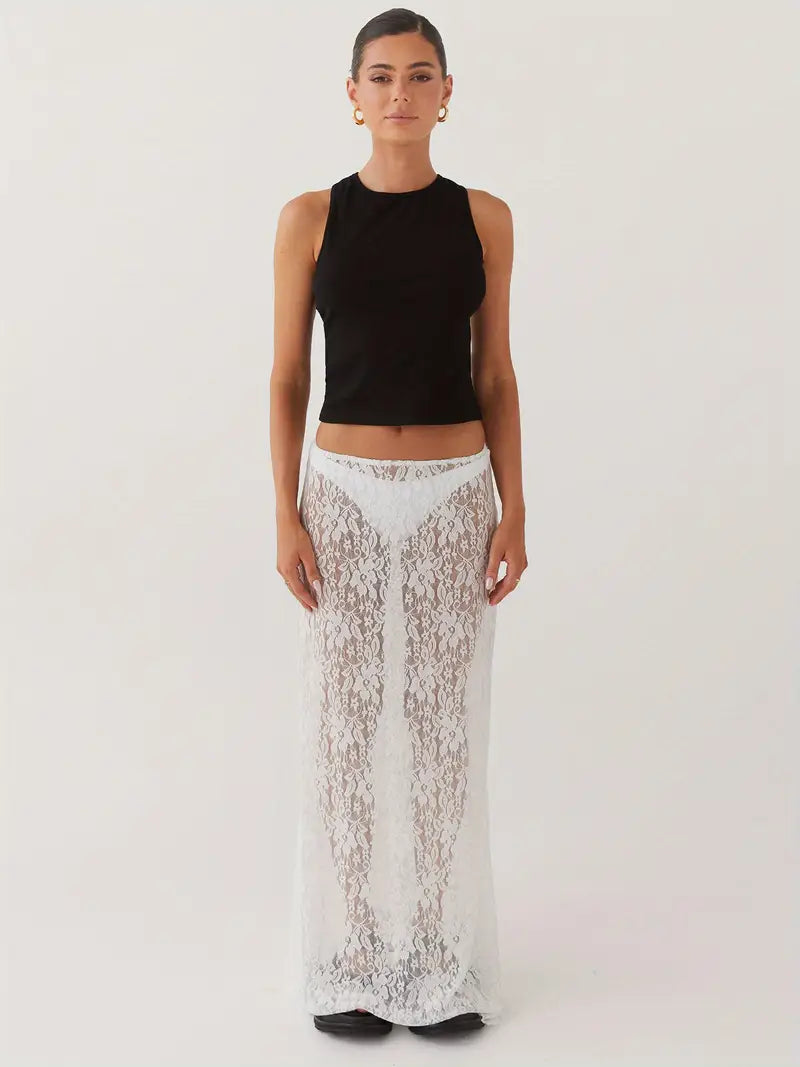 Haze Sheer Lace Skirt - White