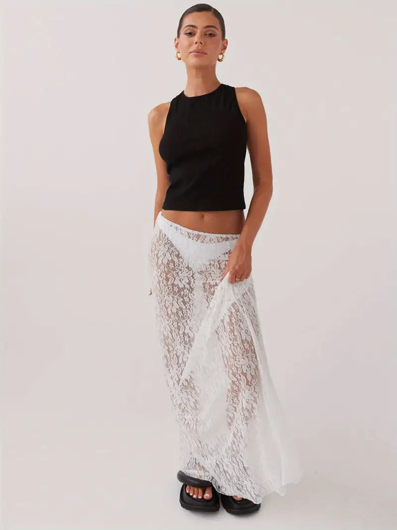 Haze Sheer Lace Skirt - White