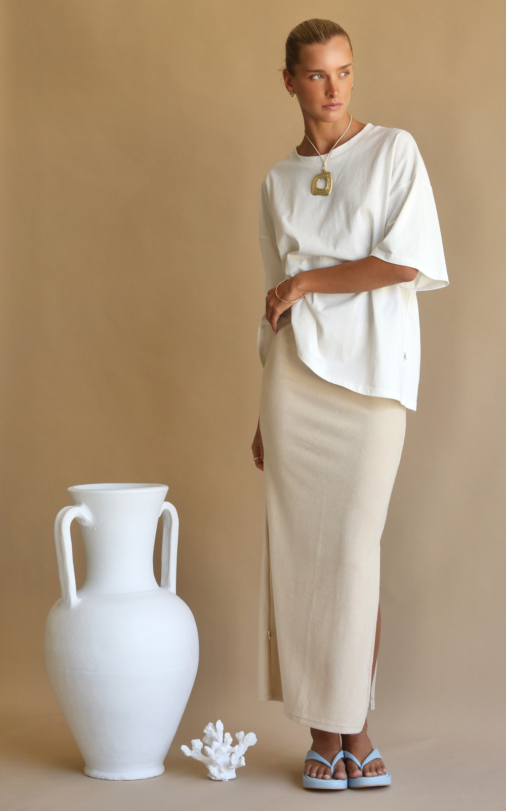Araminta James Terry Column Skirt Biscuit