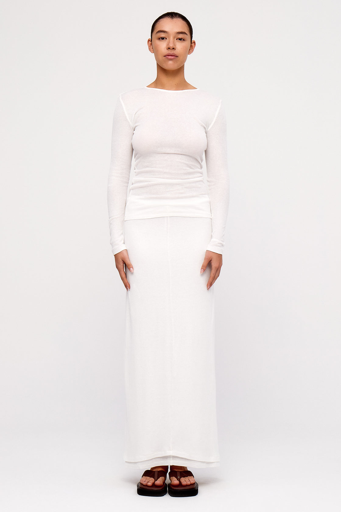 Zulu and Zephyr Rib Hemp Jersey Long Sleeve Top - White
