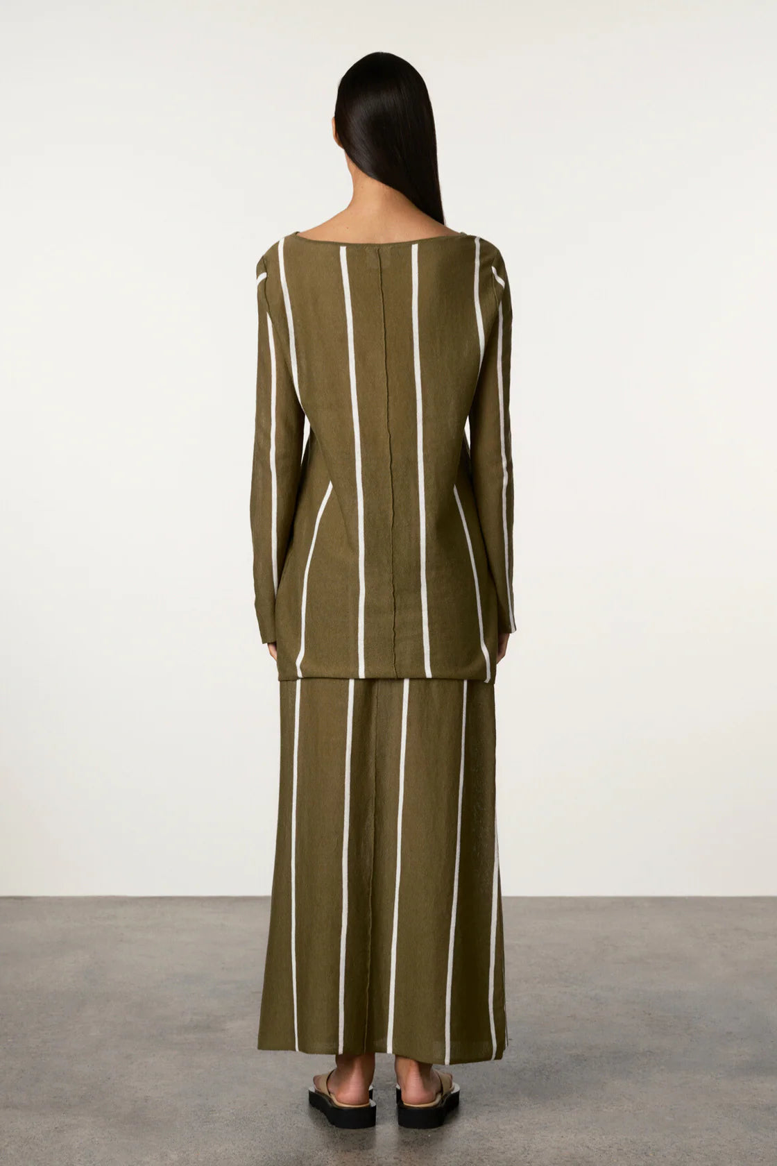 Zulu and Zephyr Knit Skirt Olive Pinstripe