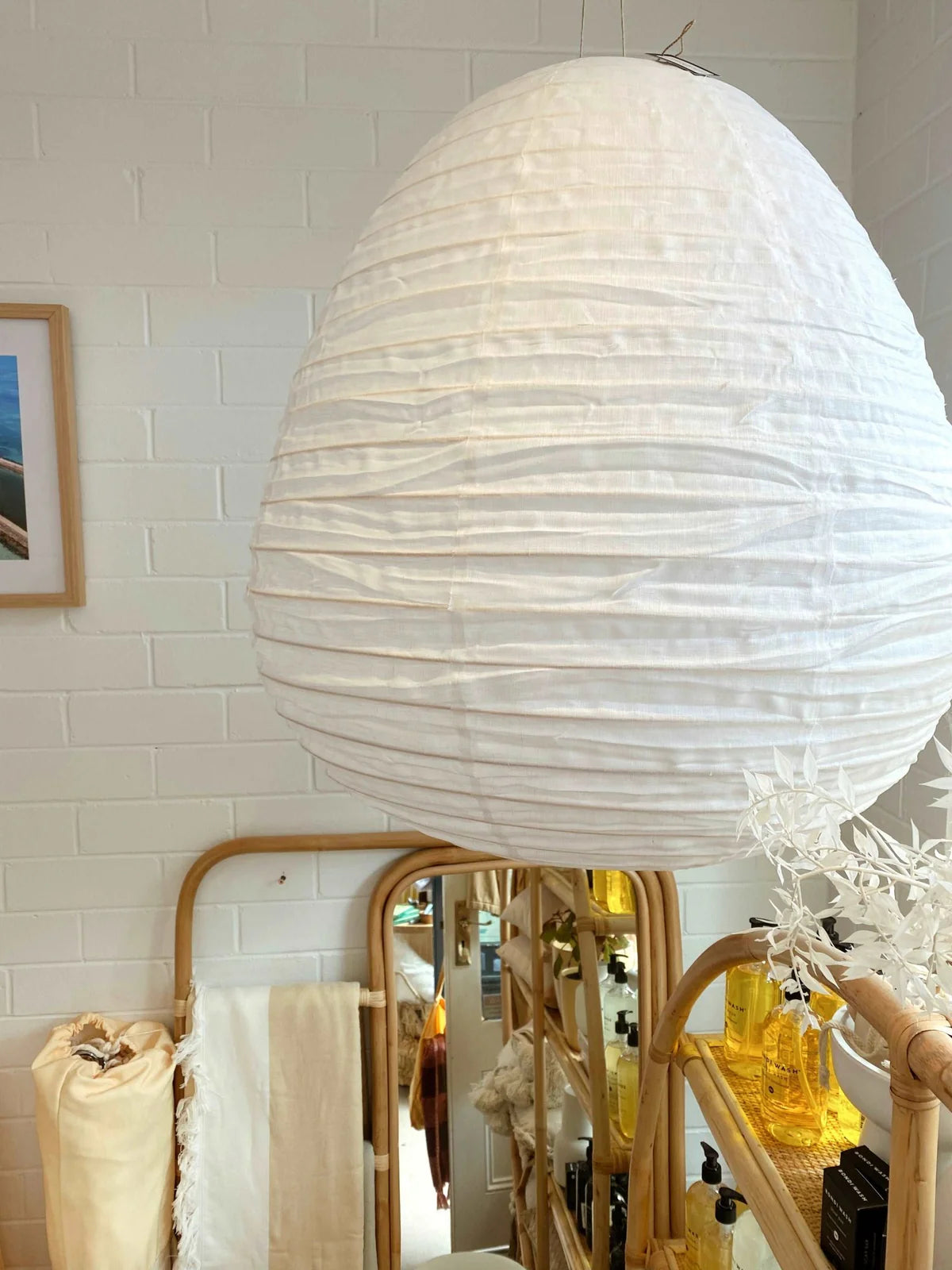 Haze Linen Pendant Pear/Wht 60cm
