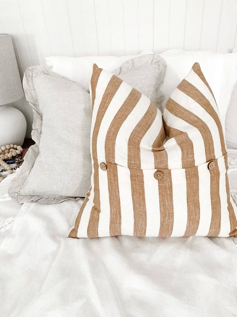 Mama and Tochter - Toffee Wide Stripe Linen Cushion