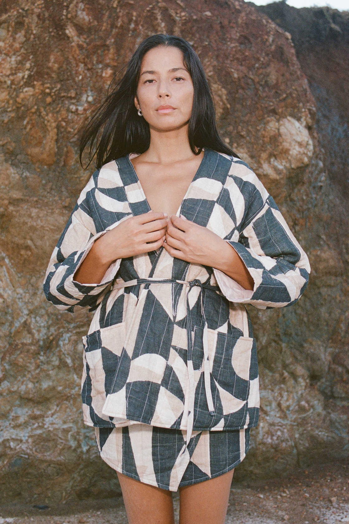 Zulu and Zephyr Mosaic Quilted Linen Blend Reversible Jacket