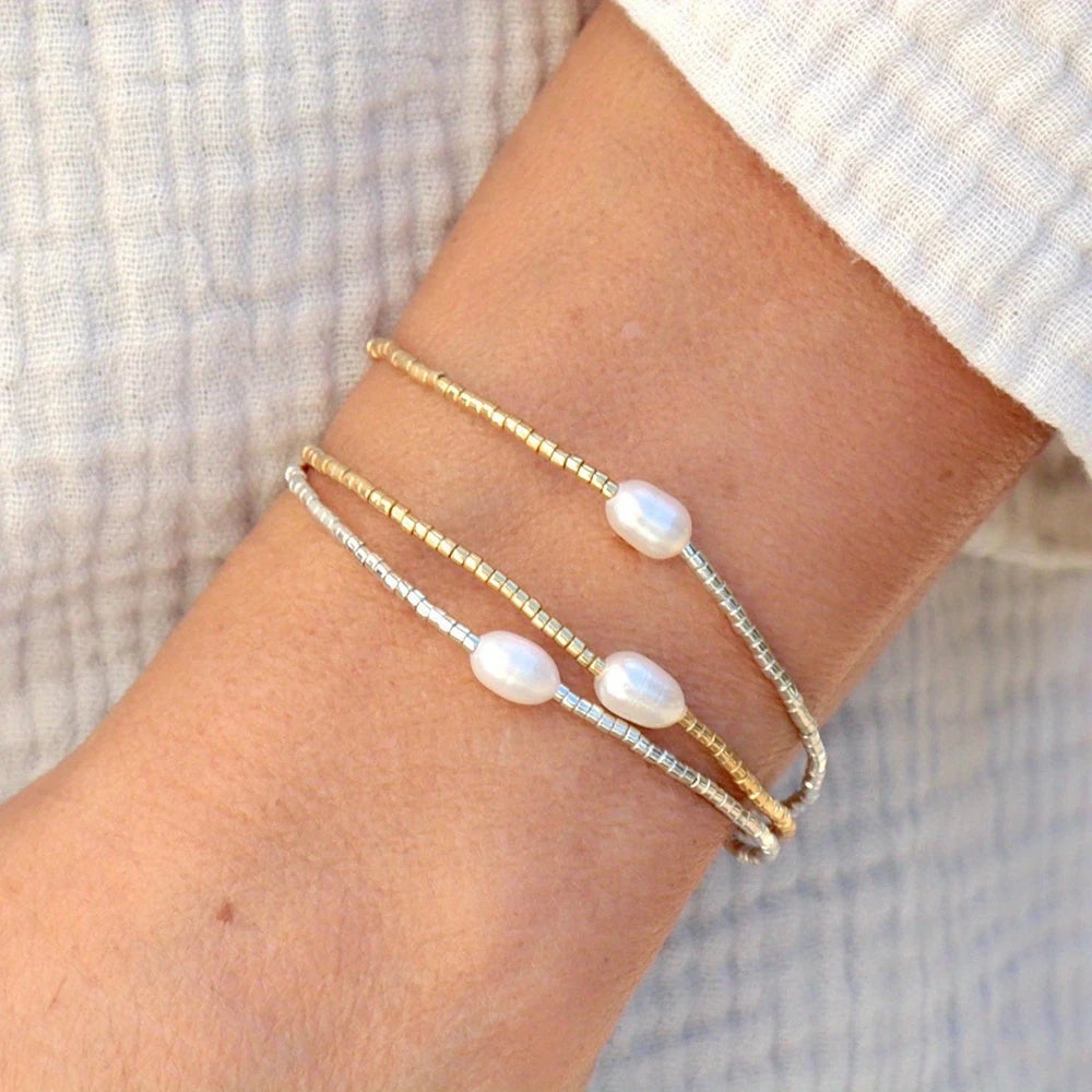 Haze Freshwater Pearl Beaded Bracelet - Silver