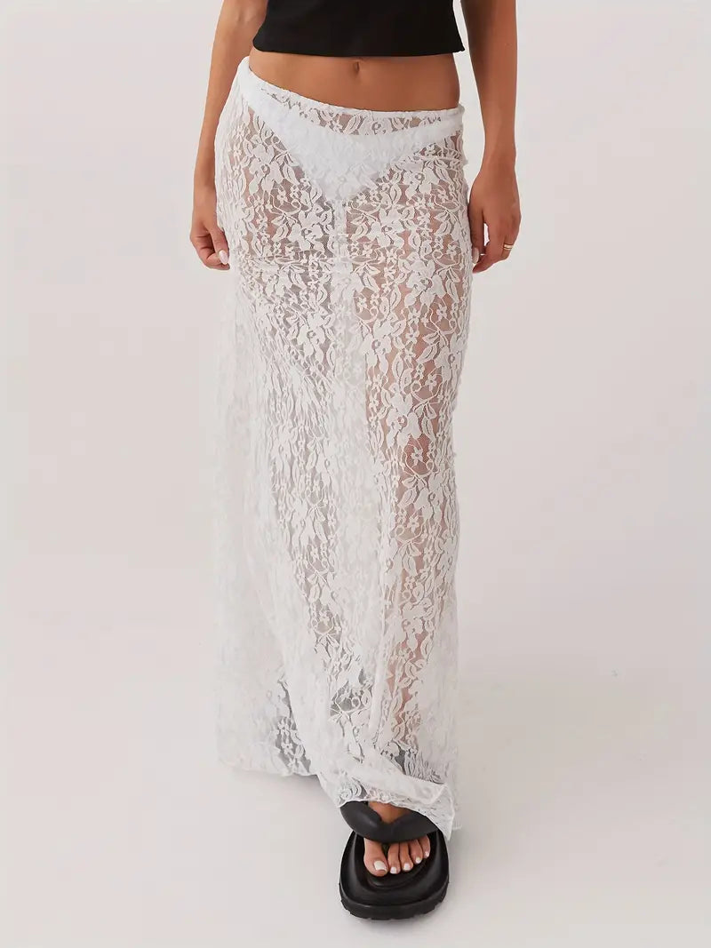 Haze Sheer Lace Skirt - White