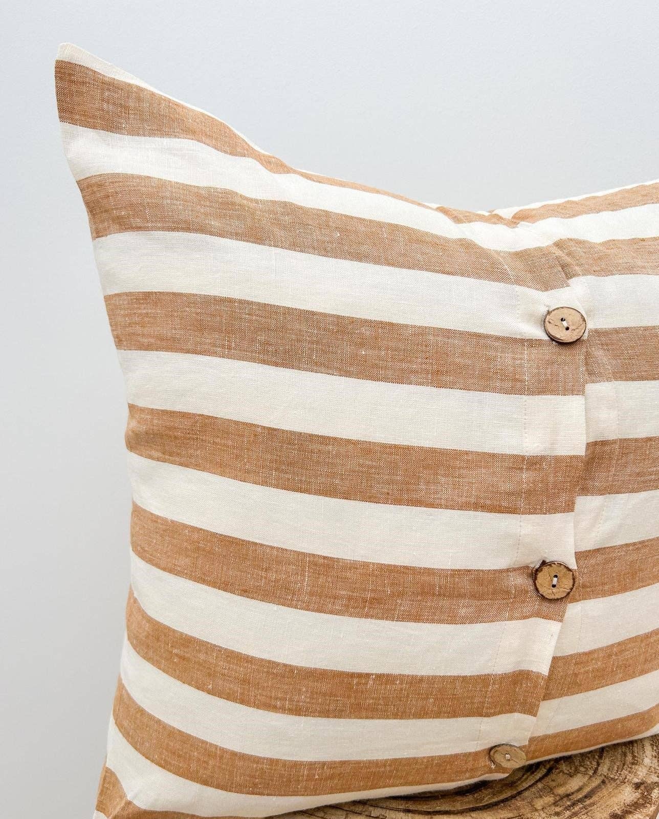 Mama and Tochter - Toffee Wide Stripe Linen Cushion