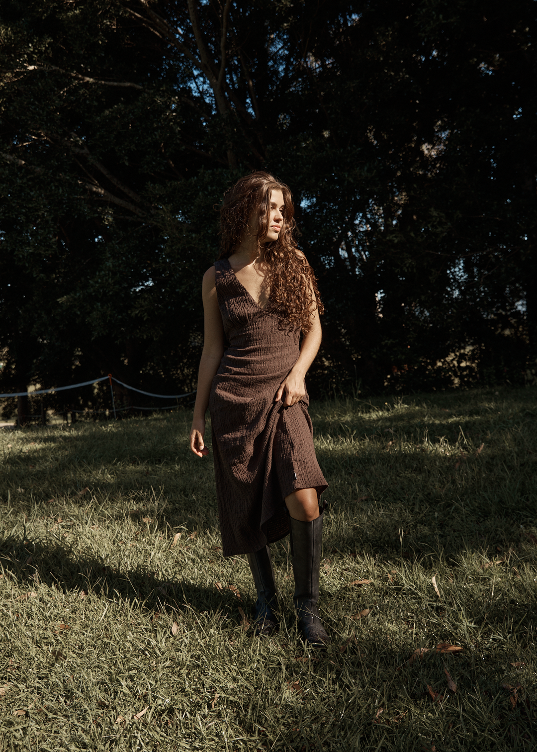 Afends Focus Seersucker Maxi Dress - Coffee