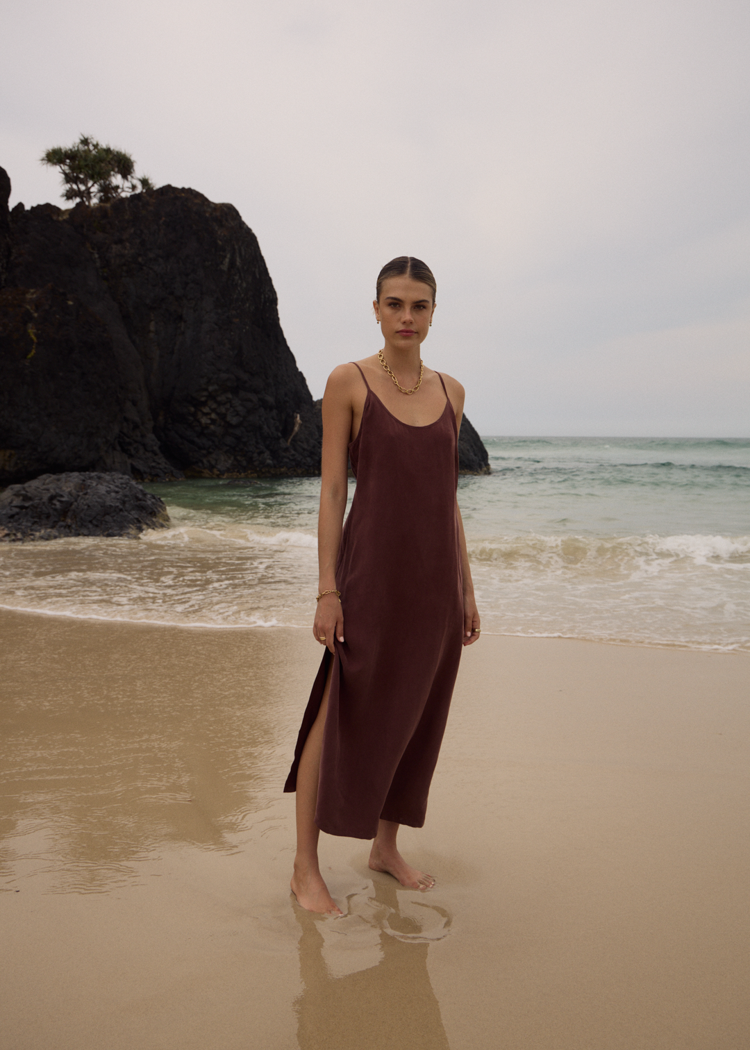 Afends Valley Cupro Maidi Dress Hazelnut