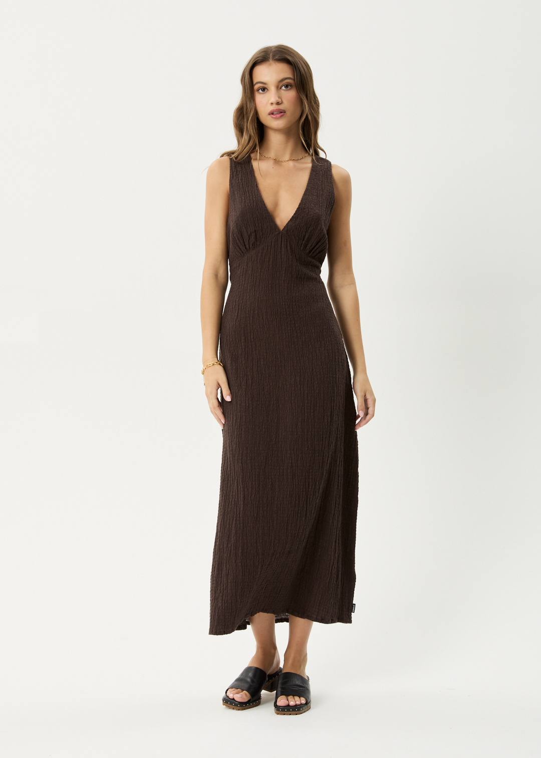 Afends Focus Seersucker Maxi Dress - Coffee