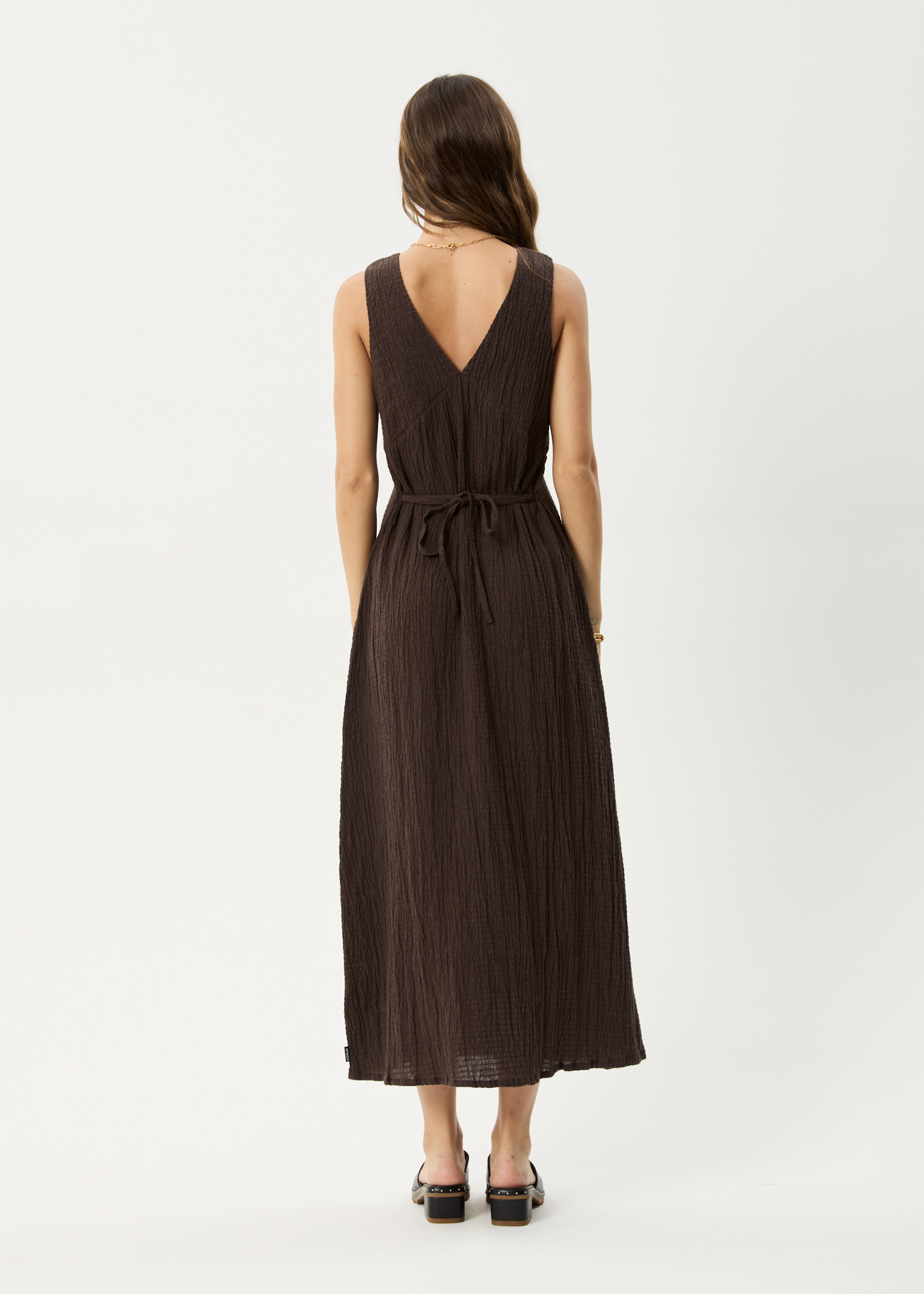 Afends Focus Seersucker Maxi Dress - Coffee