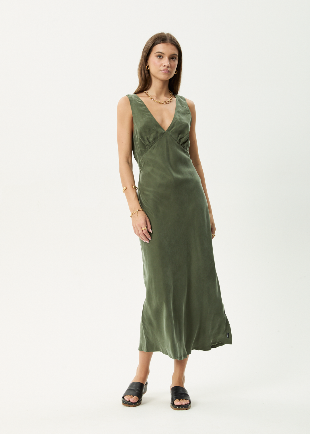 Afends Gia Cupro Maxi Dress - Deep Green
