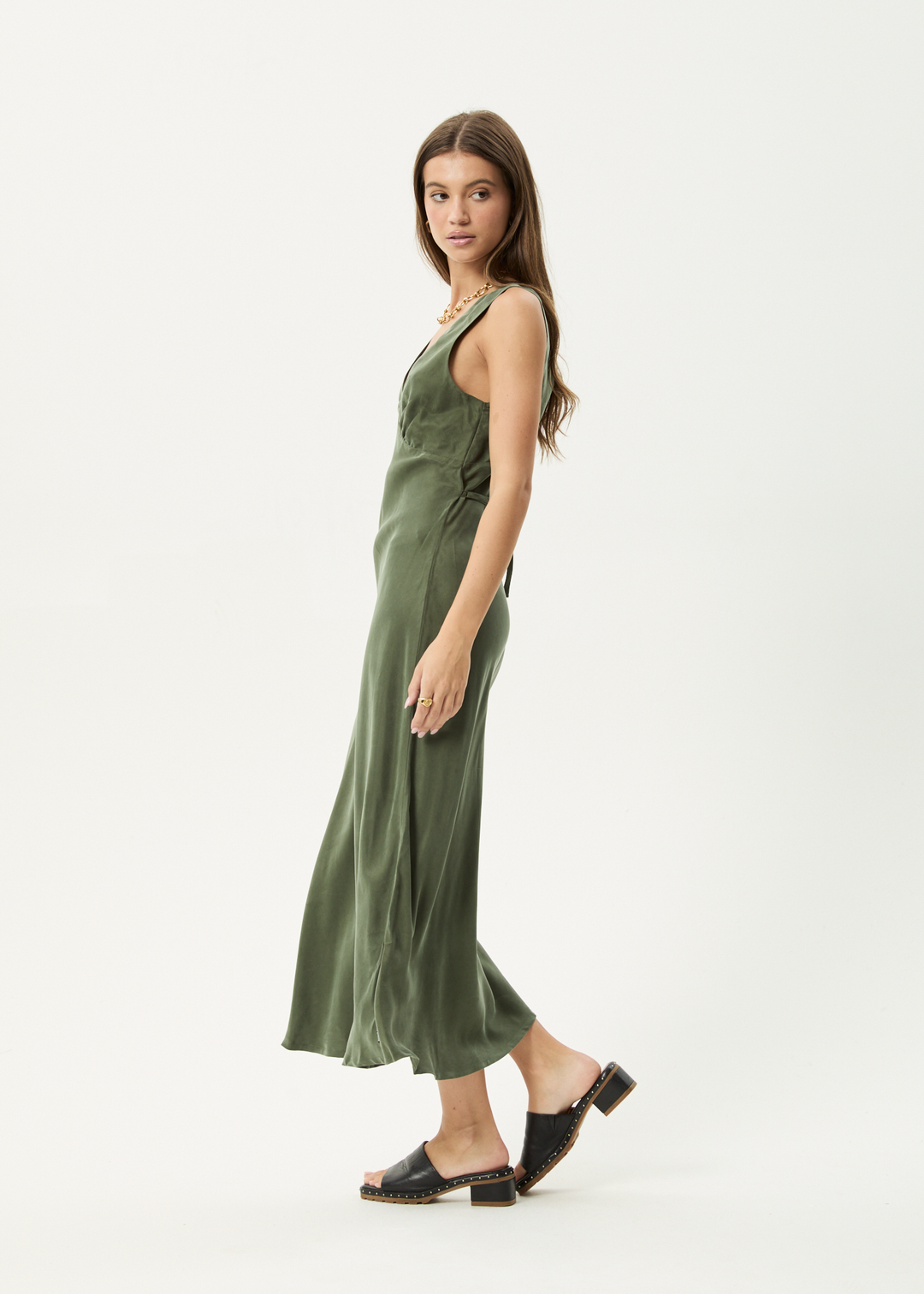 Afends Gia Cupro Maxi Dress - Deep Green