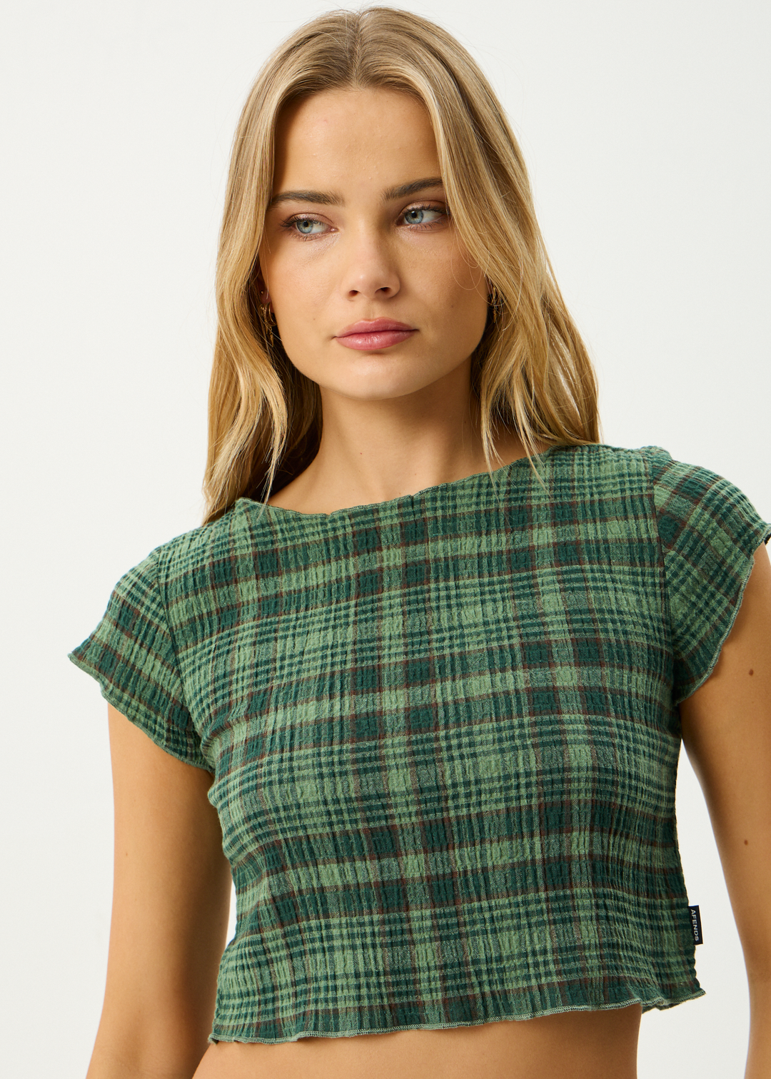 Afends Lonnie Seersucker Top - Hunter Green