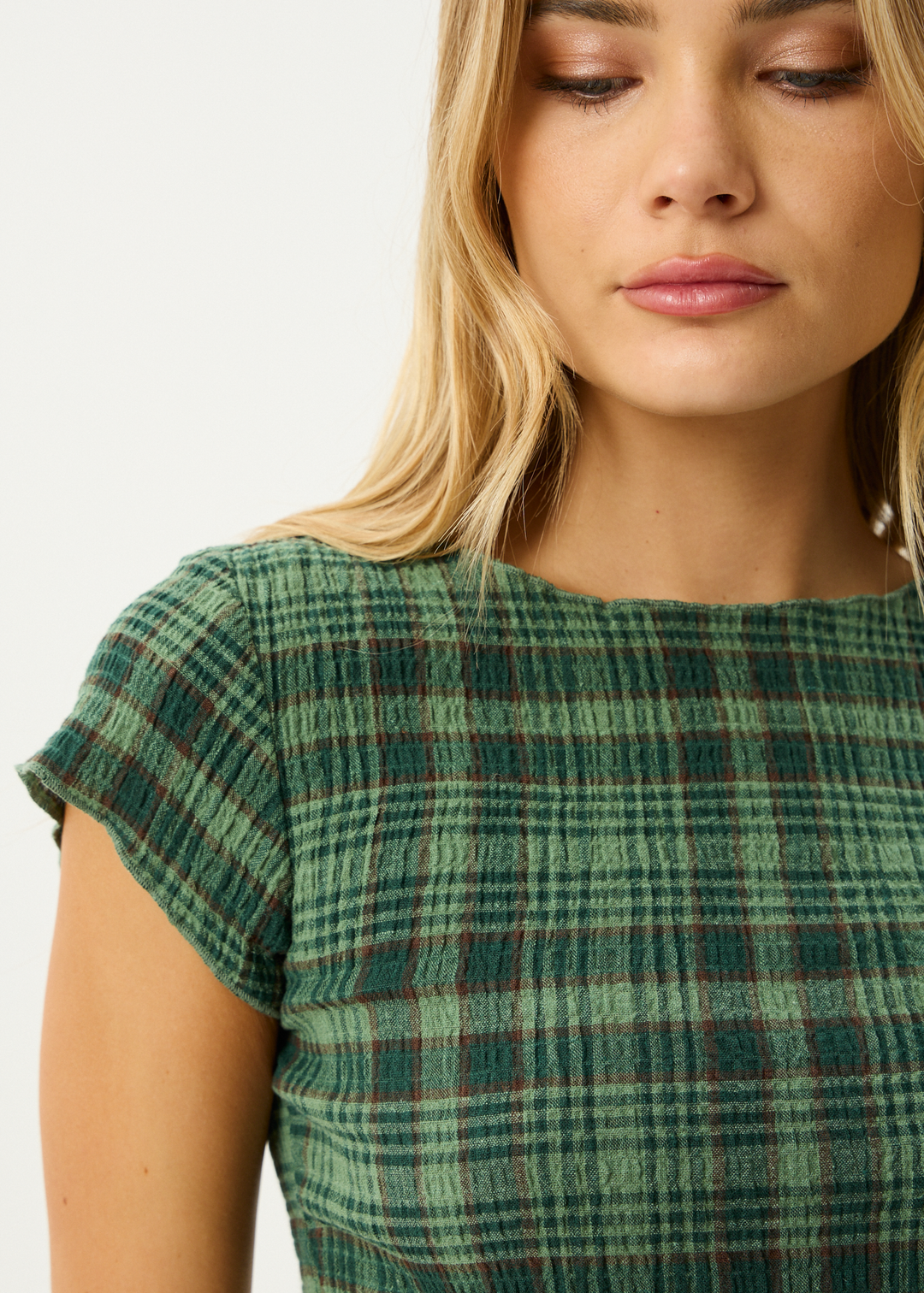 Afends Lonnie Seersucker Top - Hunter Green