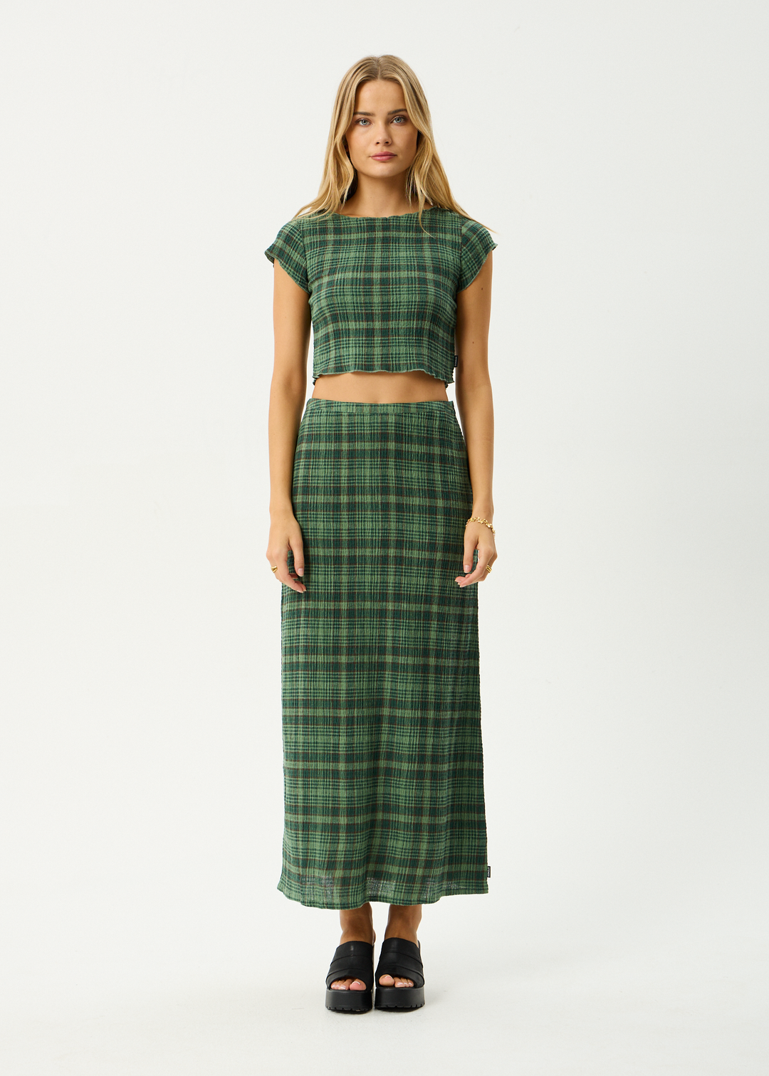 Afends Lonnie Seersucker Top - Hunter Green