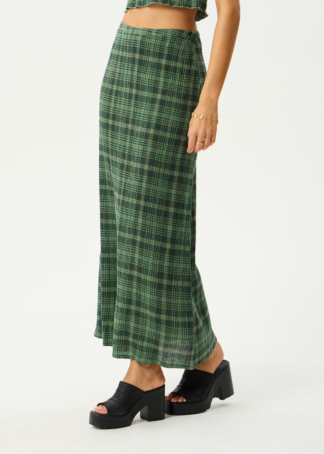 Afends Lonnie Seersucker Maxi Skirt - Hunter Green