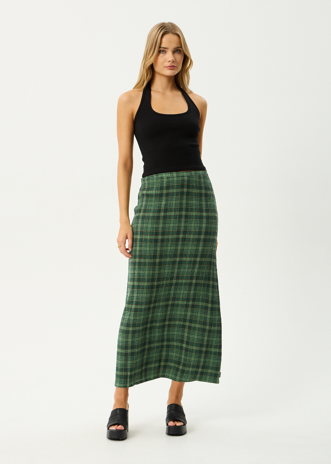 Afends Lonnie Seersucker Maxi Skirt - Hunter Green