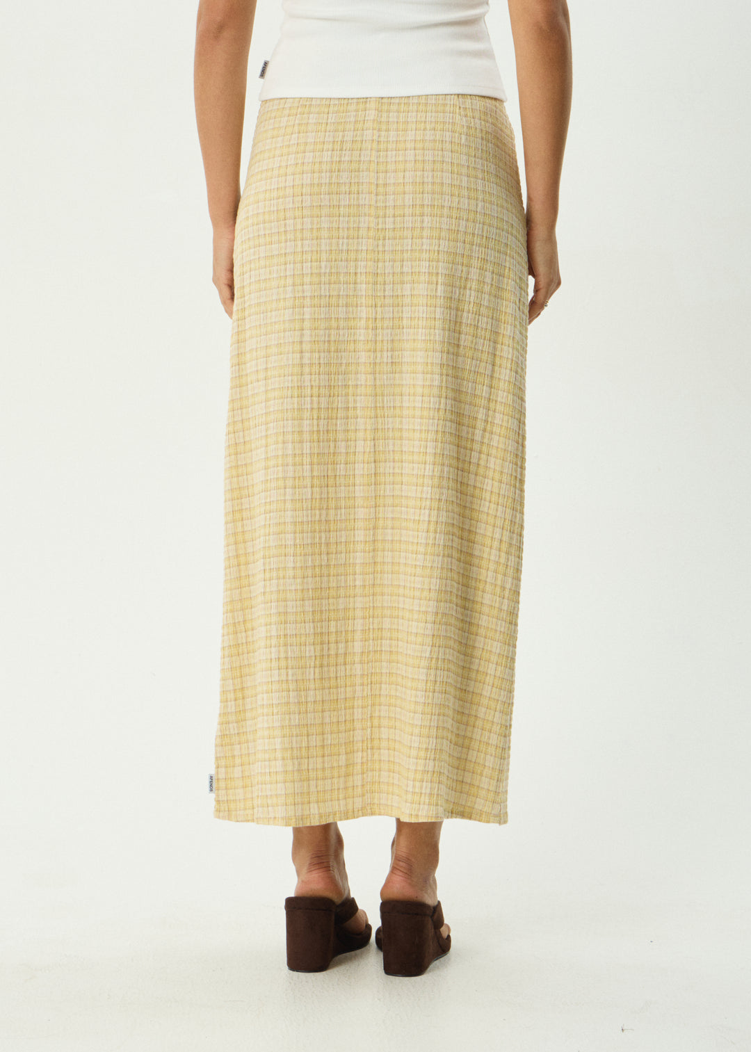 Afends Seersucker Maxi Skirt Lemon Check