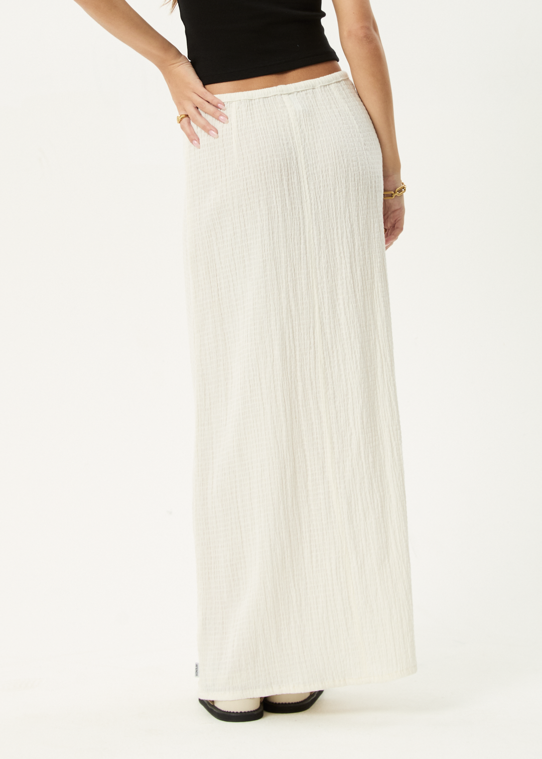 Afends Focus Seersucker Maxi Skirt White