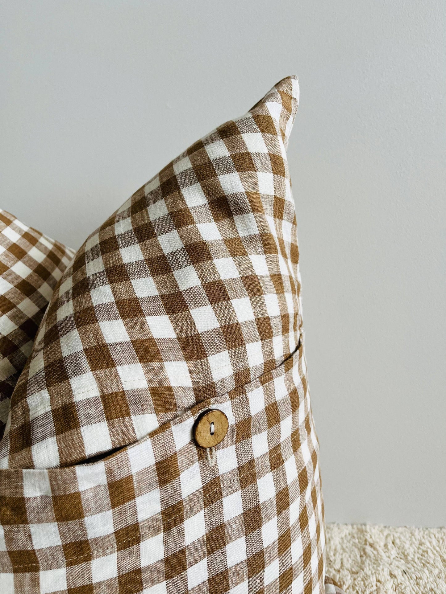 Mama and Tochter - Pure French Linen Cushion Cover - Chocolate Gingham