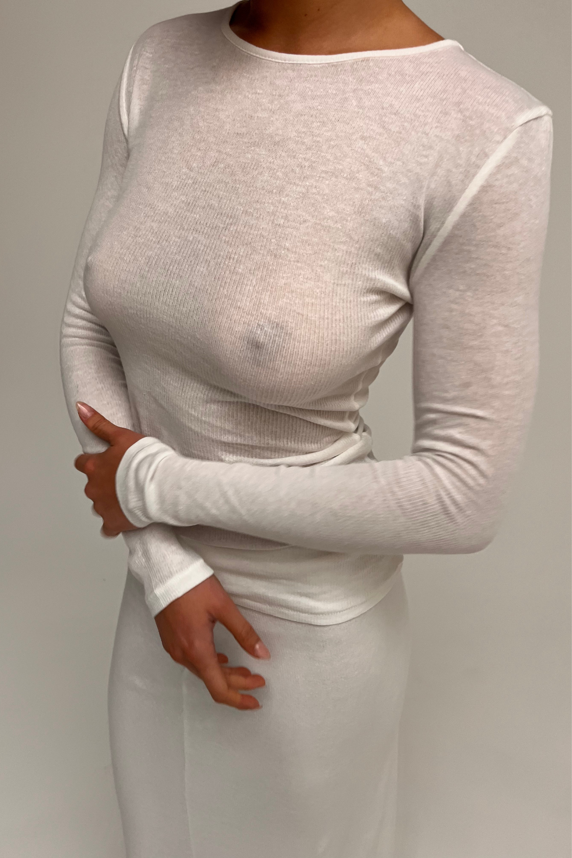 Zulu and Zephyr Rib Hemp Jersey Long Sleeve Top - White