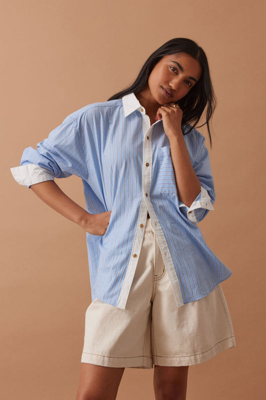 Ceres Peta Oversized Shirt Powder Blue Triple Stripe