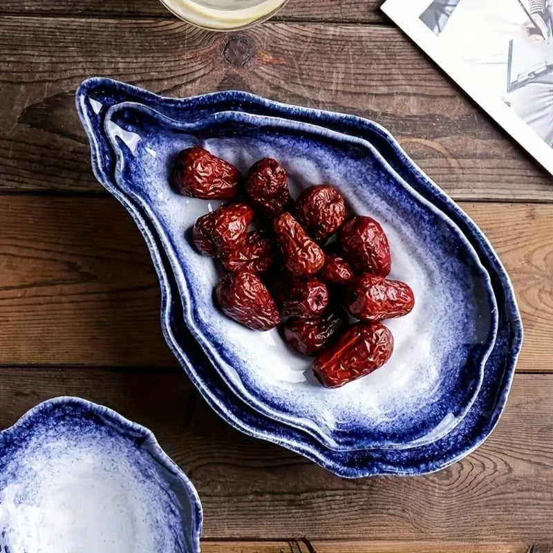 Haze Blue Dip Oyster Shell Ceramic Bowl