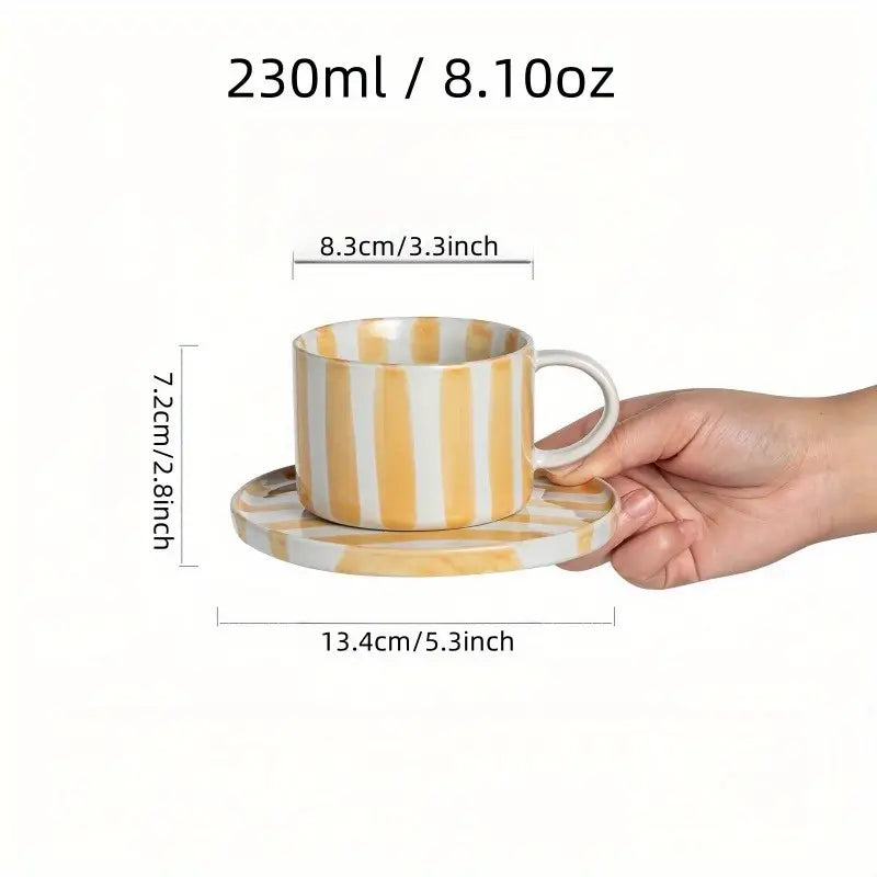 Haze Stripe Mug and Saucer 230ml - Yellow