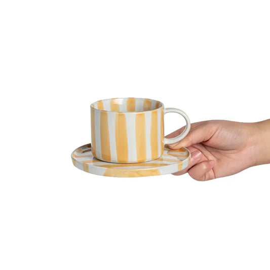 Haze Stripe Mug and Saucer 230ml - Yellow