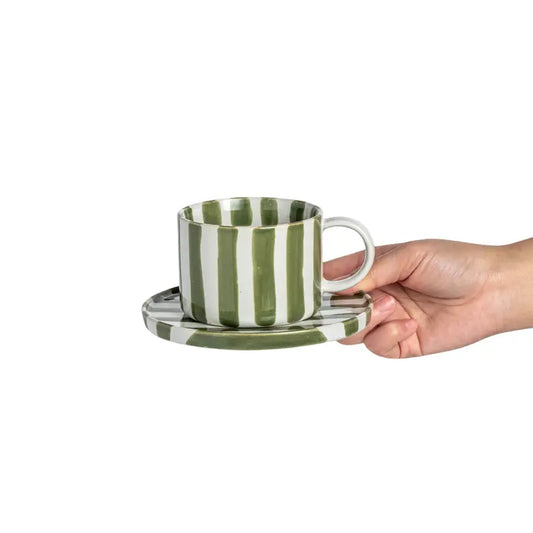 Haze Stripe Mug and Saucer 230ml - Green