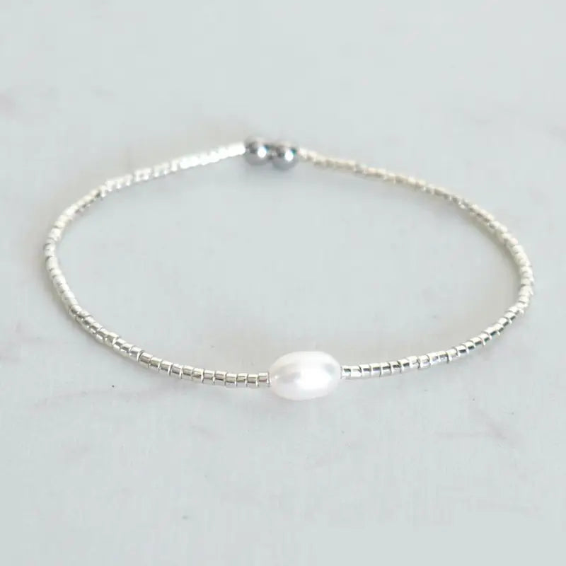 Haze Freshwater Pearl Beaded Bracelet - Silver