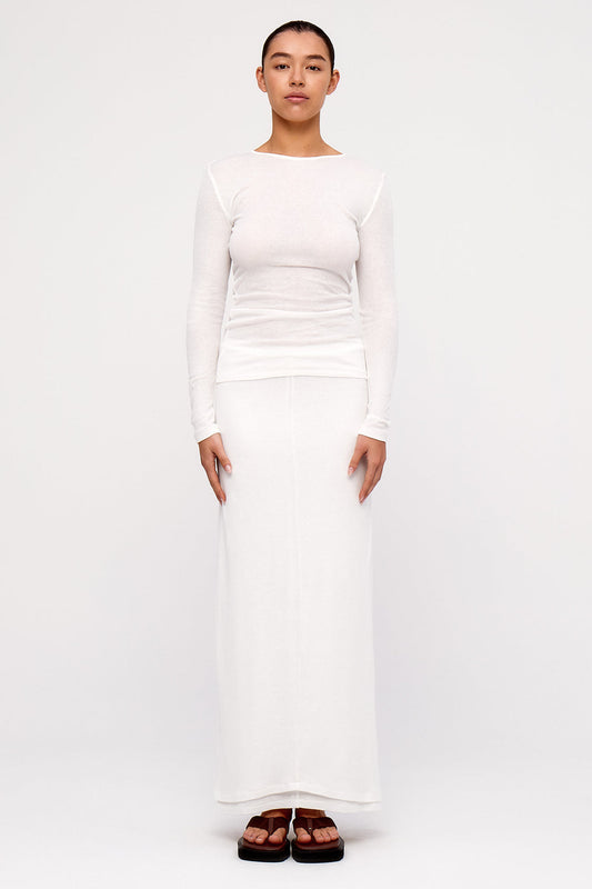 Zulu and Zephyr Rib Hemp Jersey Long Sleeve Top - White