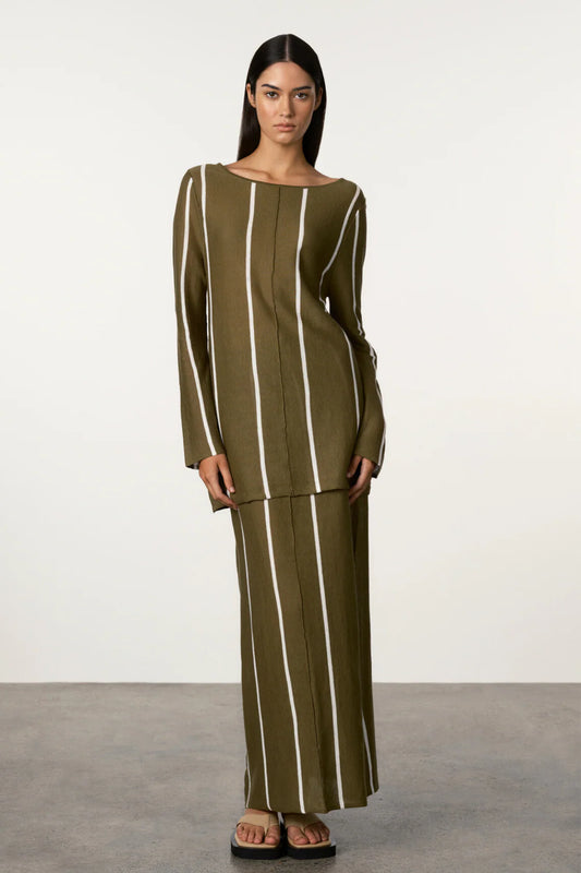 Zulu and Zephyr Knit Skirt Olive Pinstripe
