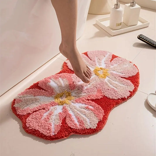 Haze Hibiscus Bath Mat - PInk/Red