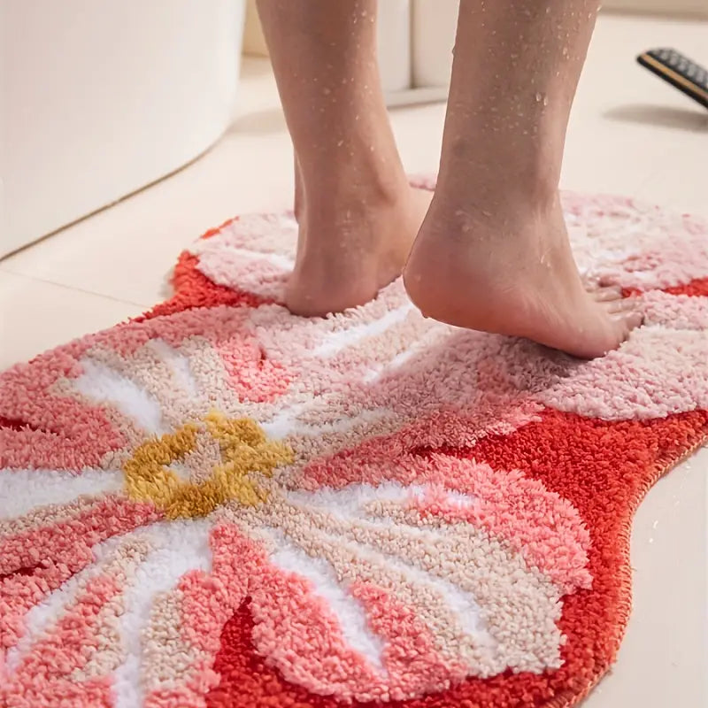 Haze Hibiscus Bath Mat - PInk/Red