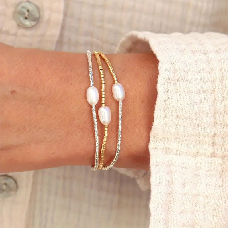 Haze Freshwater Pearl Beaded Bracelet - Silver