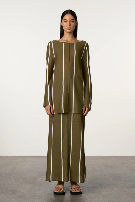 Zulu and Zephyr Knit Top Olive Pinstripe