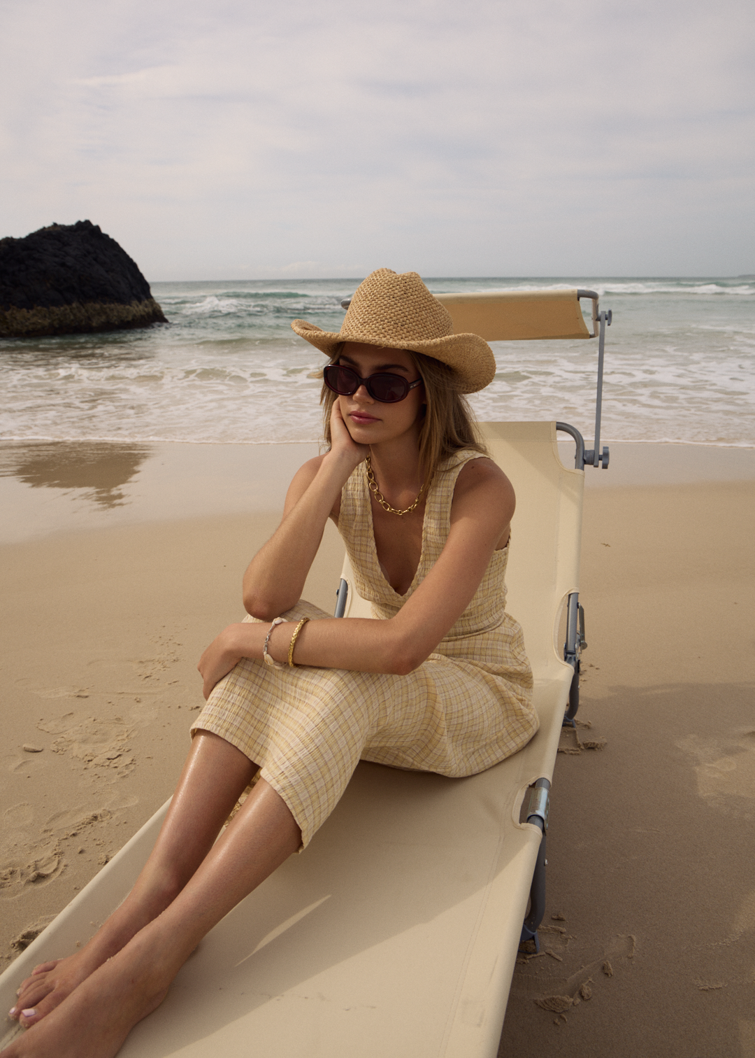 Afends Sunday Seersucker Check Maxi Dress Lemon Check