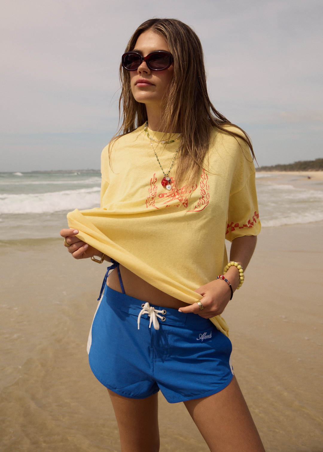 Afends Calda Oversized Tee Lemon