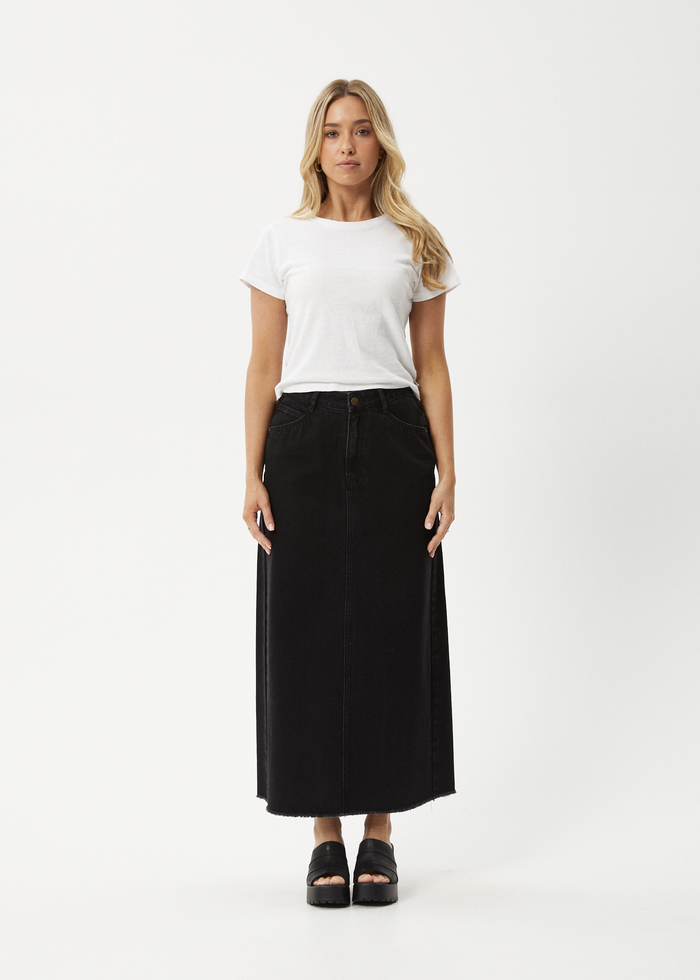 Afends Chichi Organic Denim Midi Skirt - Washed Black