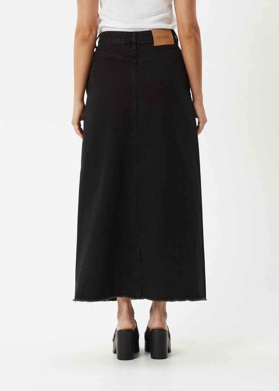 Afends Chichi Organic Denim Midi Skirt - Washed Black