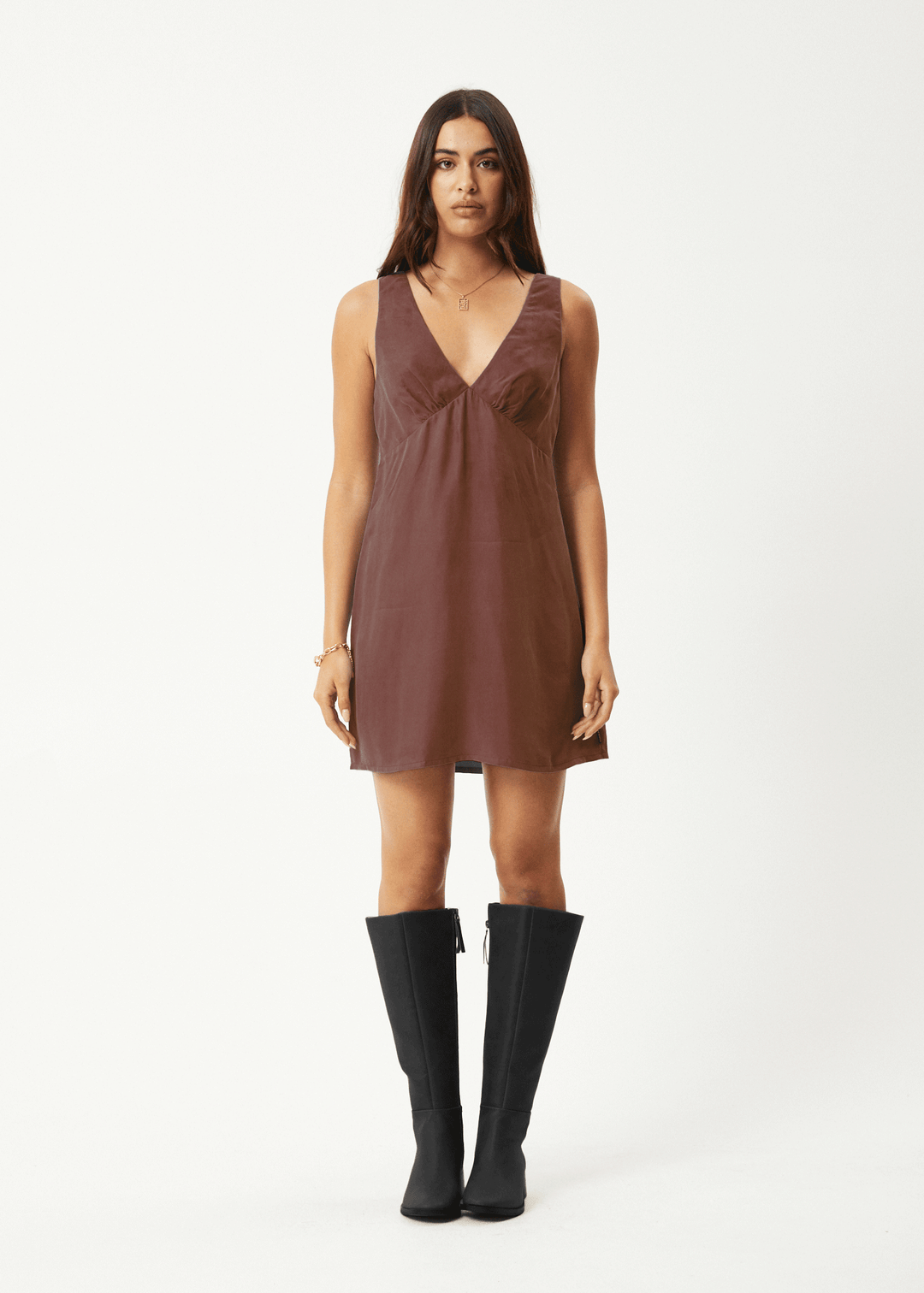 Afends Grace Cupro Mini Dress Hazelnut