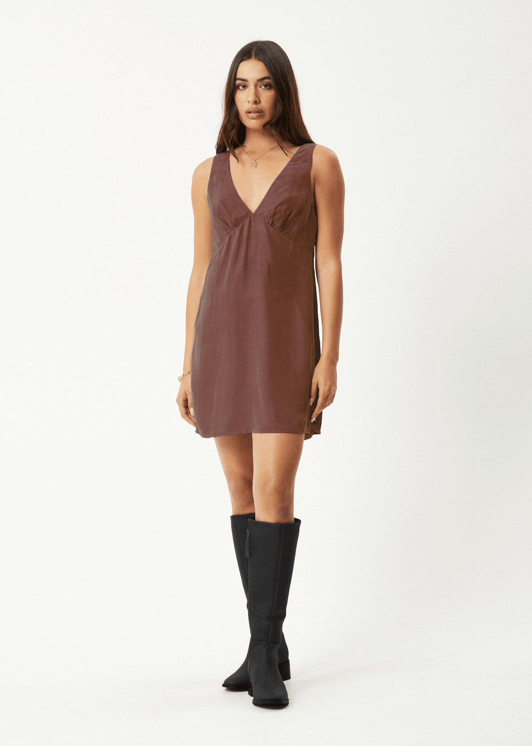 Afends Grace Cupro Mini Dress Hazelnut