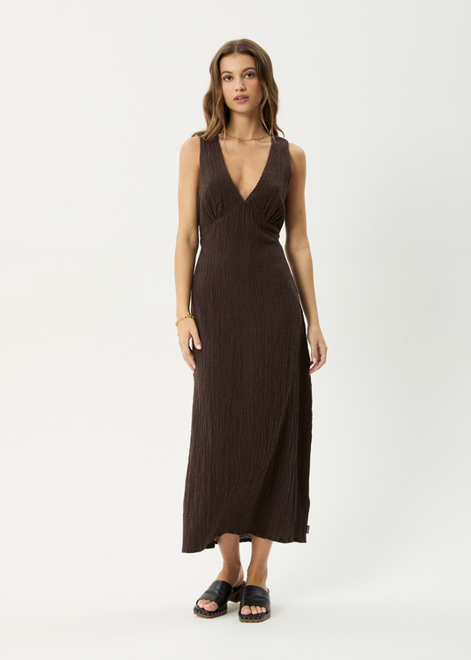 Afends Focus Seersucker Maxi Dress - Coffee